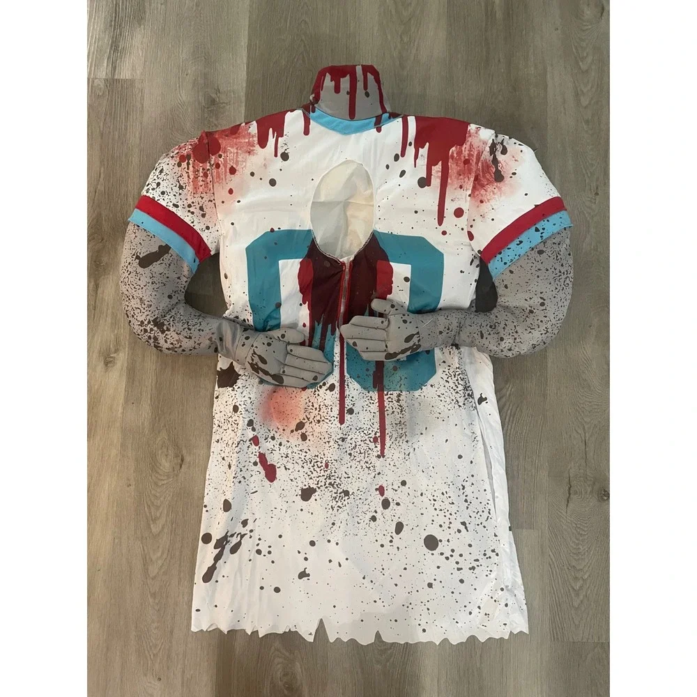 Kids Zombie Football Player Costume Large 12-14 White Red Halloween Scary Sport